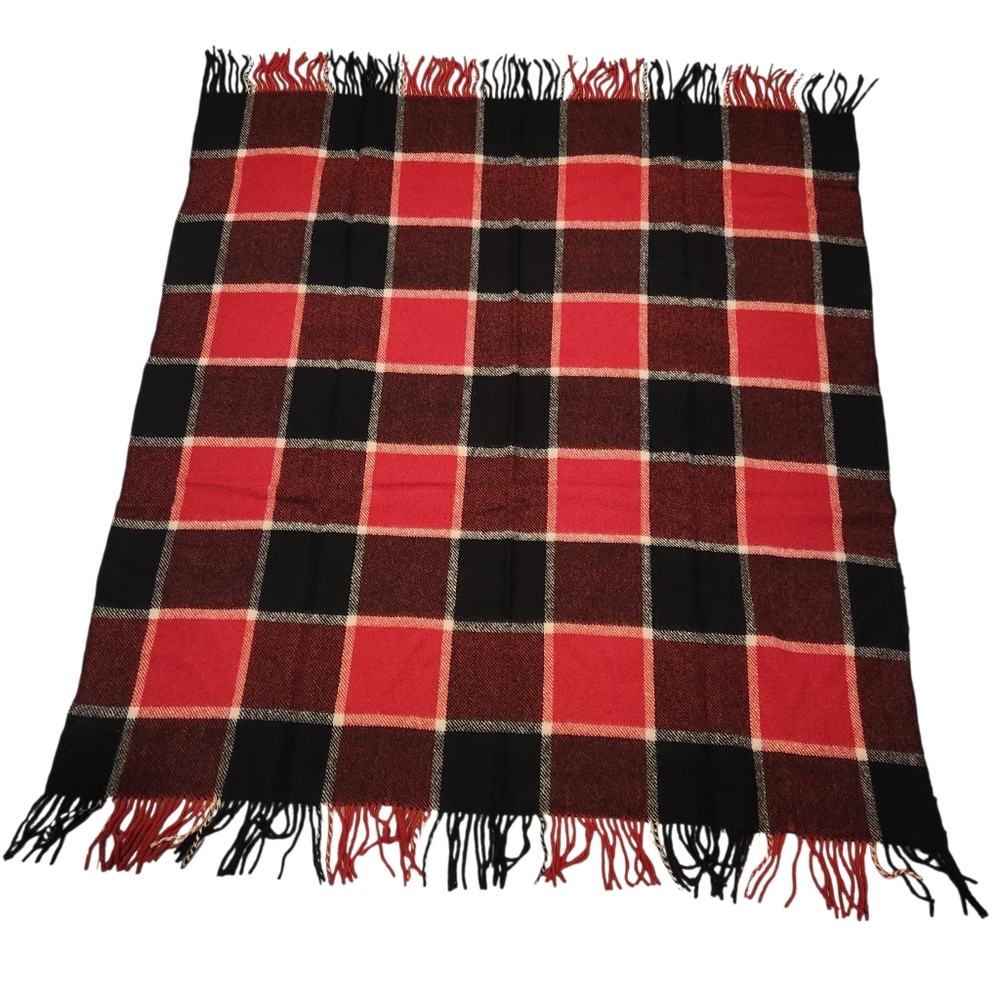 Vintage 100% Virgin Wool Blanket Red Black Plaid Tartan Romanian EUC